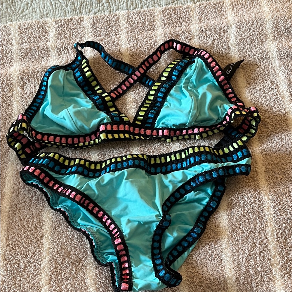 La Blanca Turquoise Bikini with Pink and Yellow Trim
